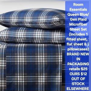 Room Essentials Queen Blue/Gen Plaid Microfiber Sheet Set